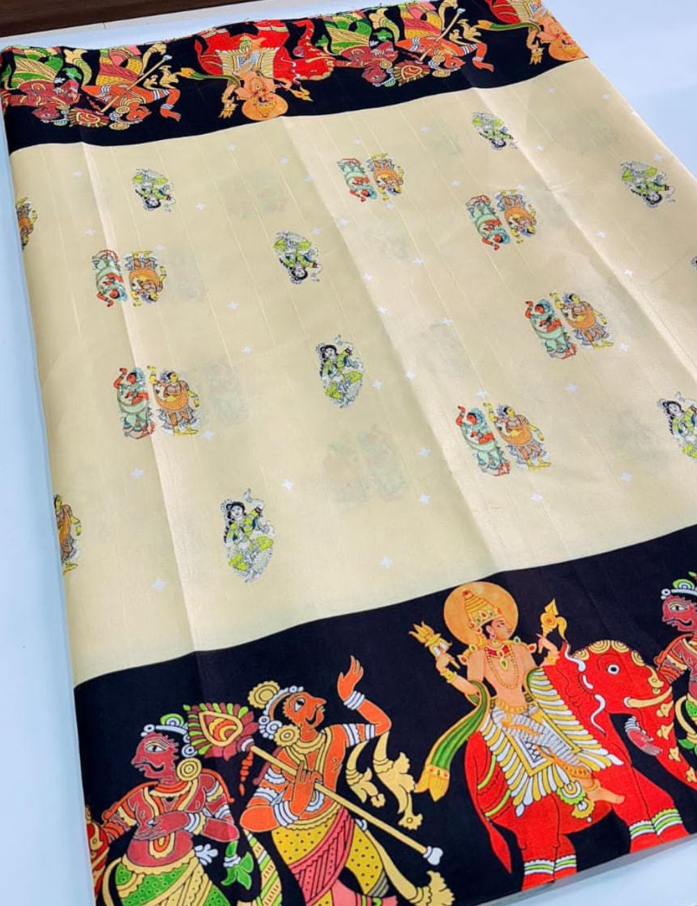 Kalamkari printed tussar saree (Cream)