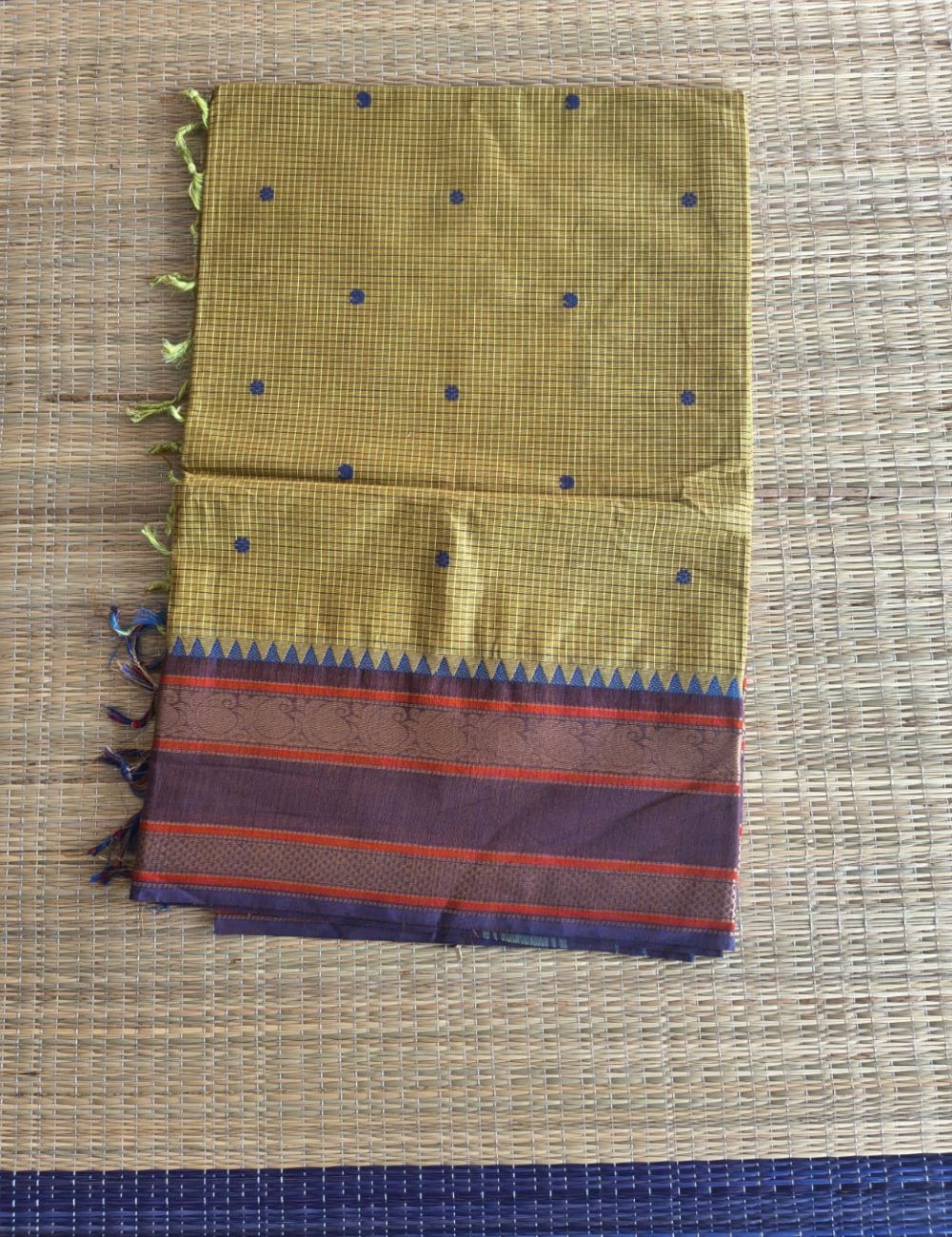 Chettinad cotton sarees with zari border and buttas ( Elachy Green)