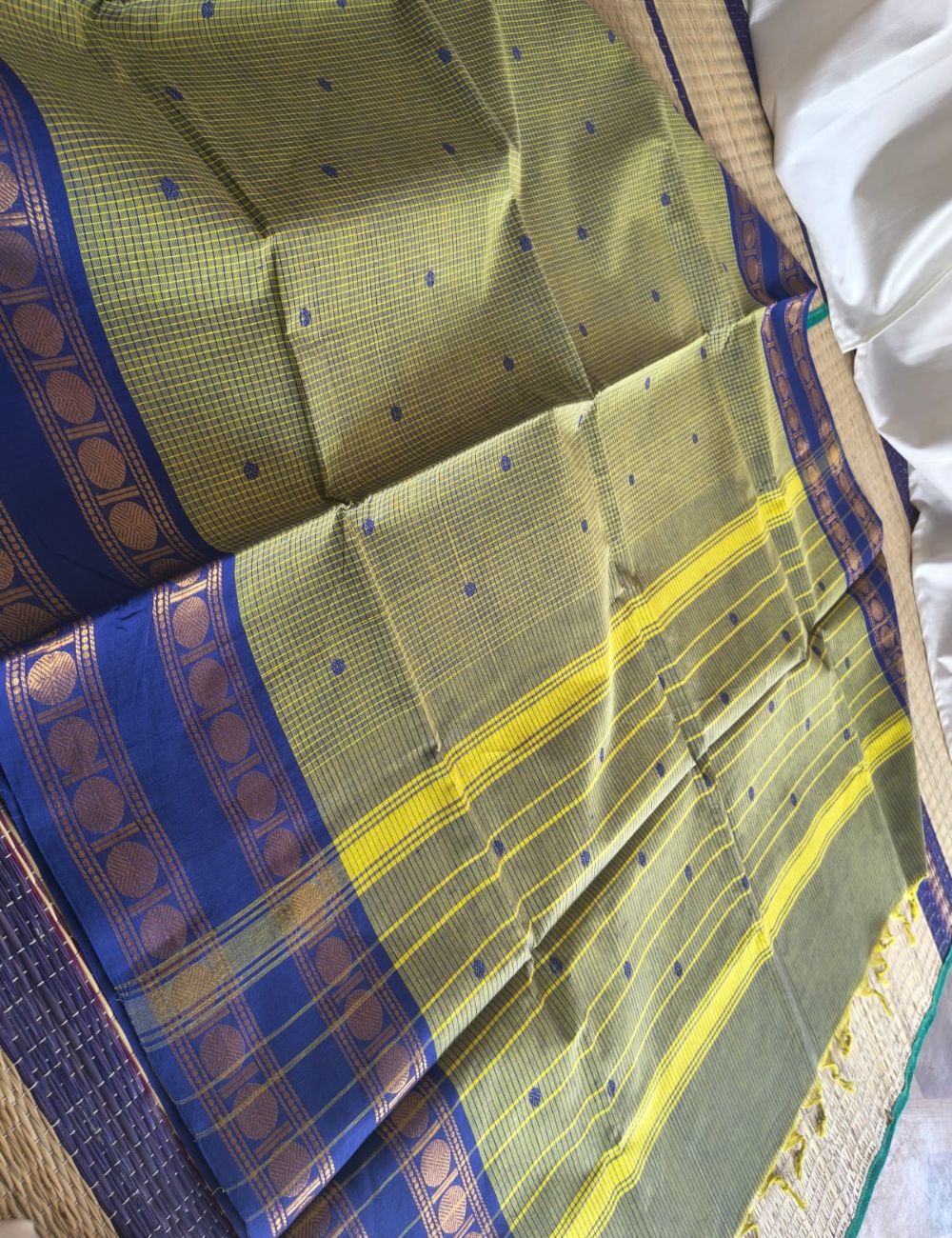 Chettinad cotton sarees with zari border and buttas( Light Green )