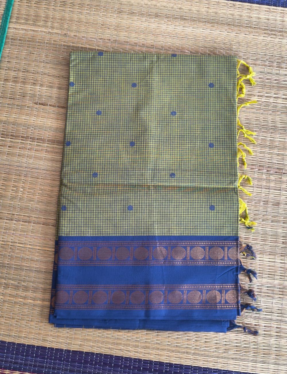 Chettinad cotton sarees with zari border and buttas( Light Green )