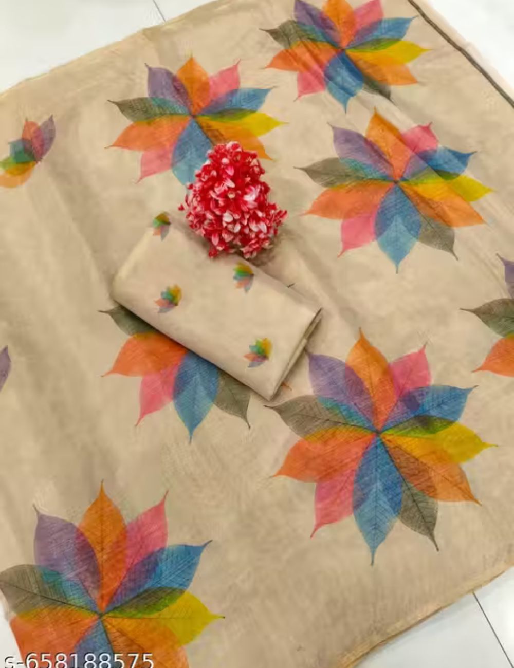 Golden floral printed tissue saree