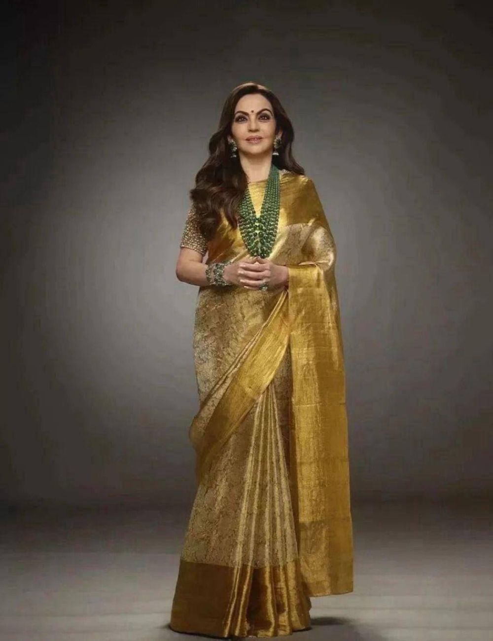 Nita Ambani inspired tissue silk with emboss weaving plain border - Pure gold