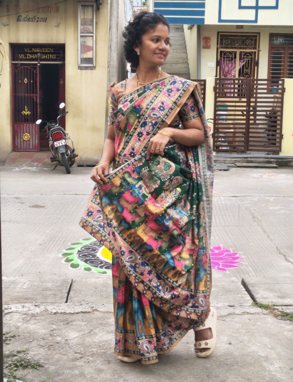 Pichwai printed Tussar sarees (Green)