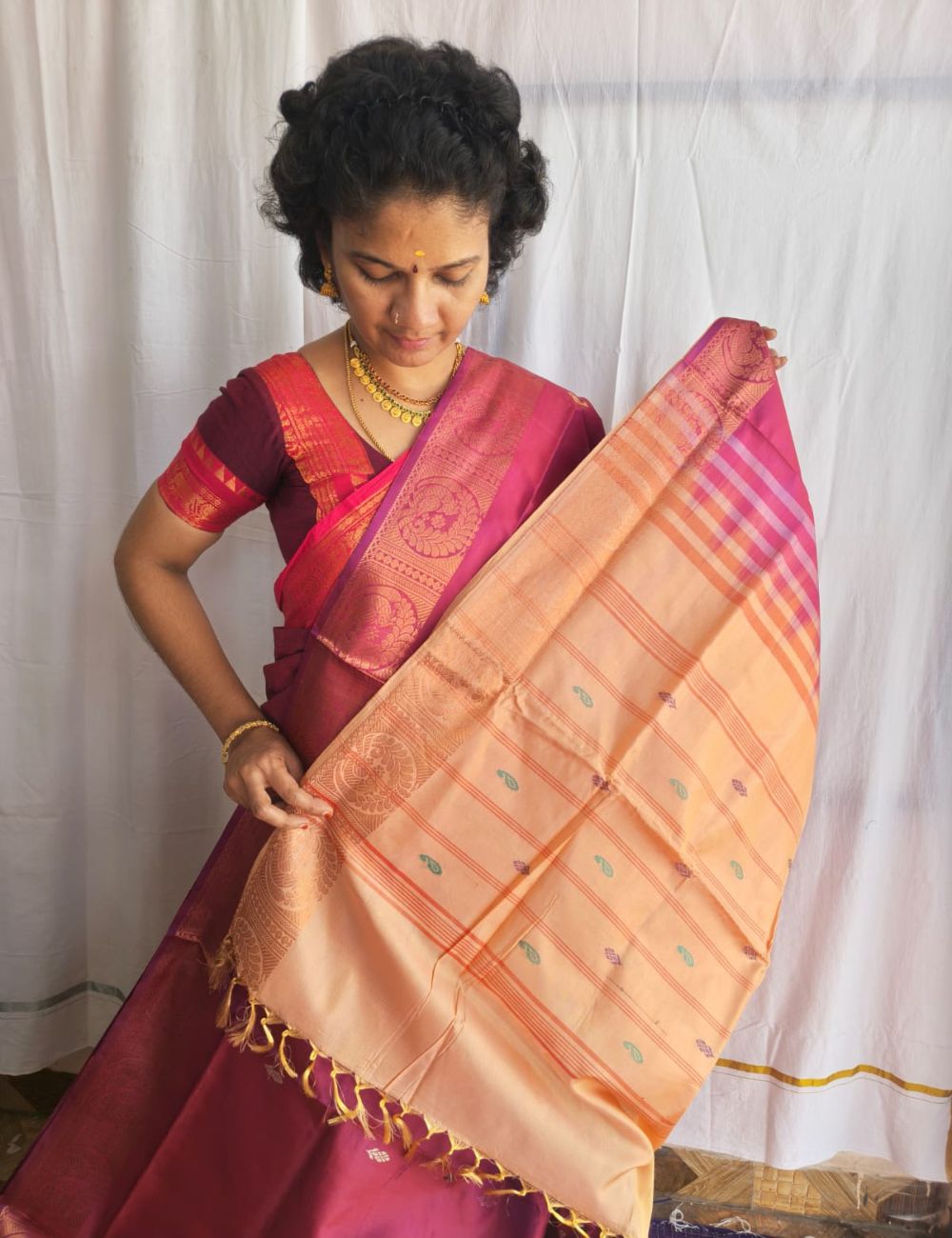 Vaazhai Naar Pattu ( Pink and pastel orange)