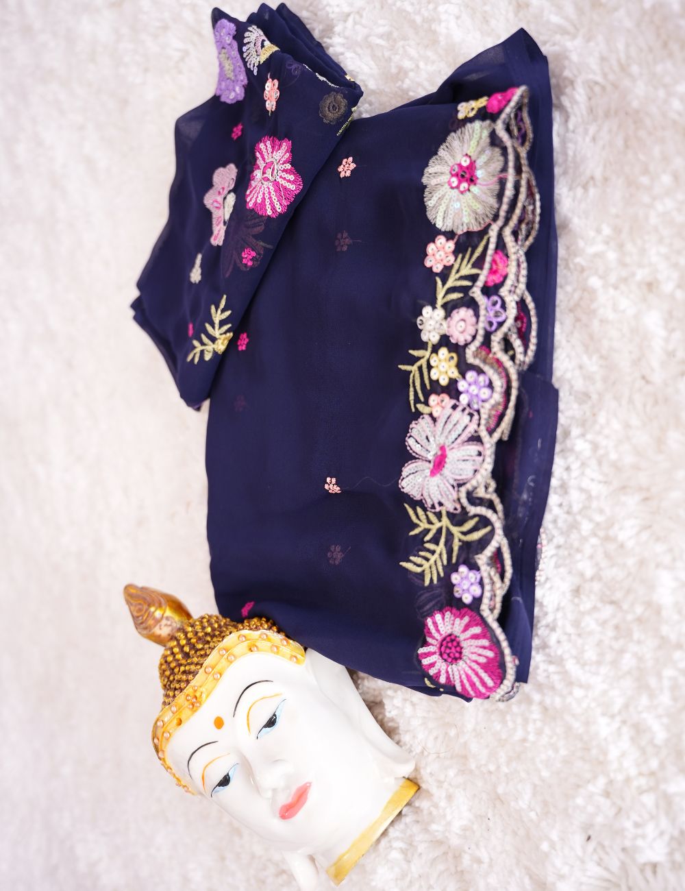 Dark Blue Embroidery Premium chiffon saree