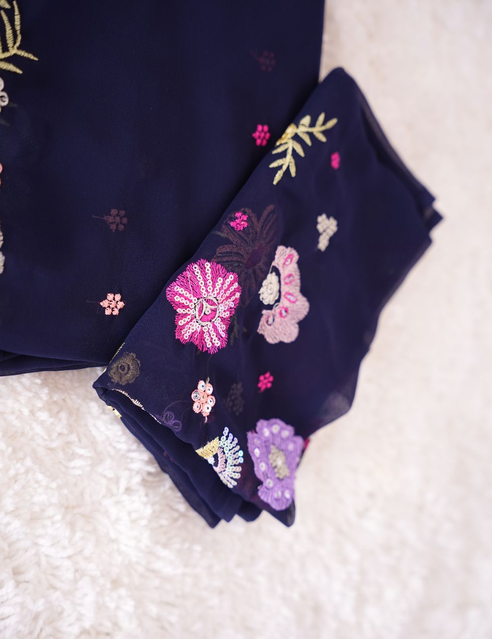 Dark Blue Embroidery Premium chiffon saree