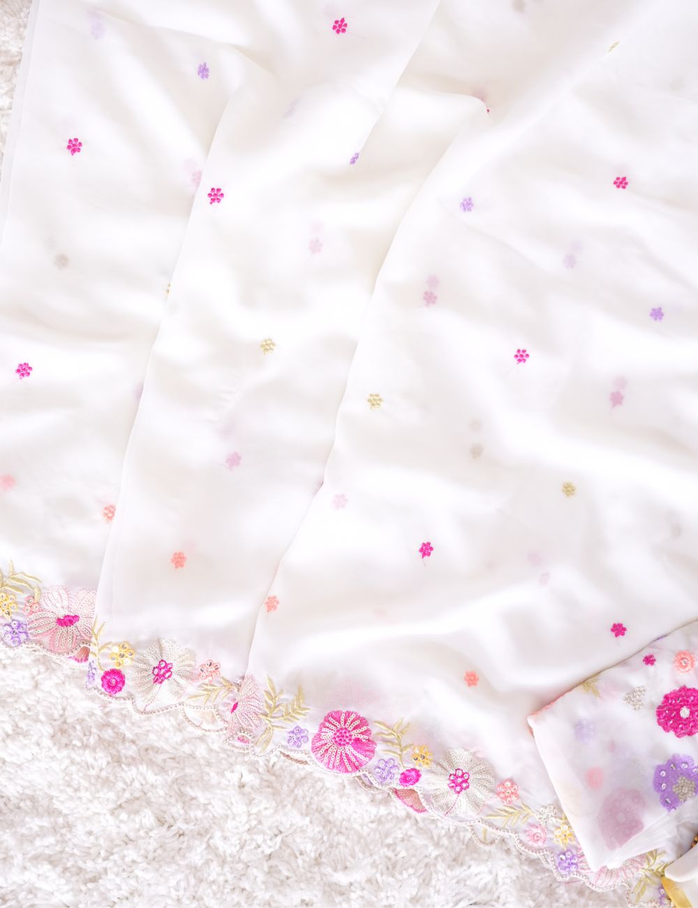 White Embroidery Premium Chiffon saree