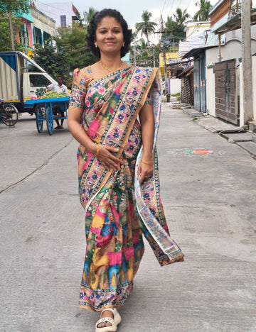 Pichwai printed Tussar sarees (Green)