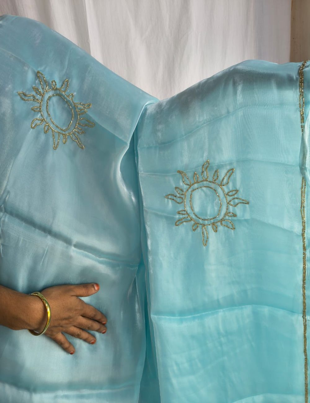 Sky blue Designer Organza Saree with Blouse Piece Elegant Lightweight Ethnic Outfit