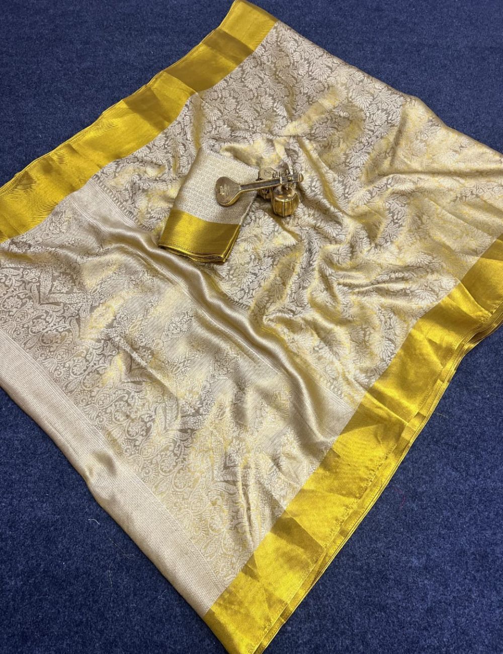 Nita Ambani inspired tissue silk with emboss weaving plain border - Pure gold