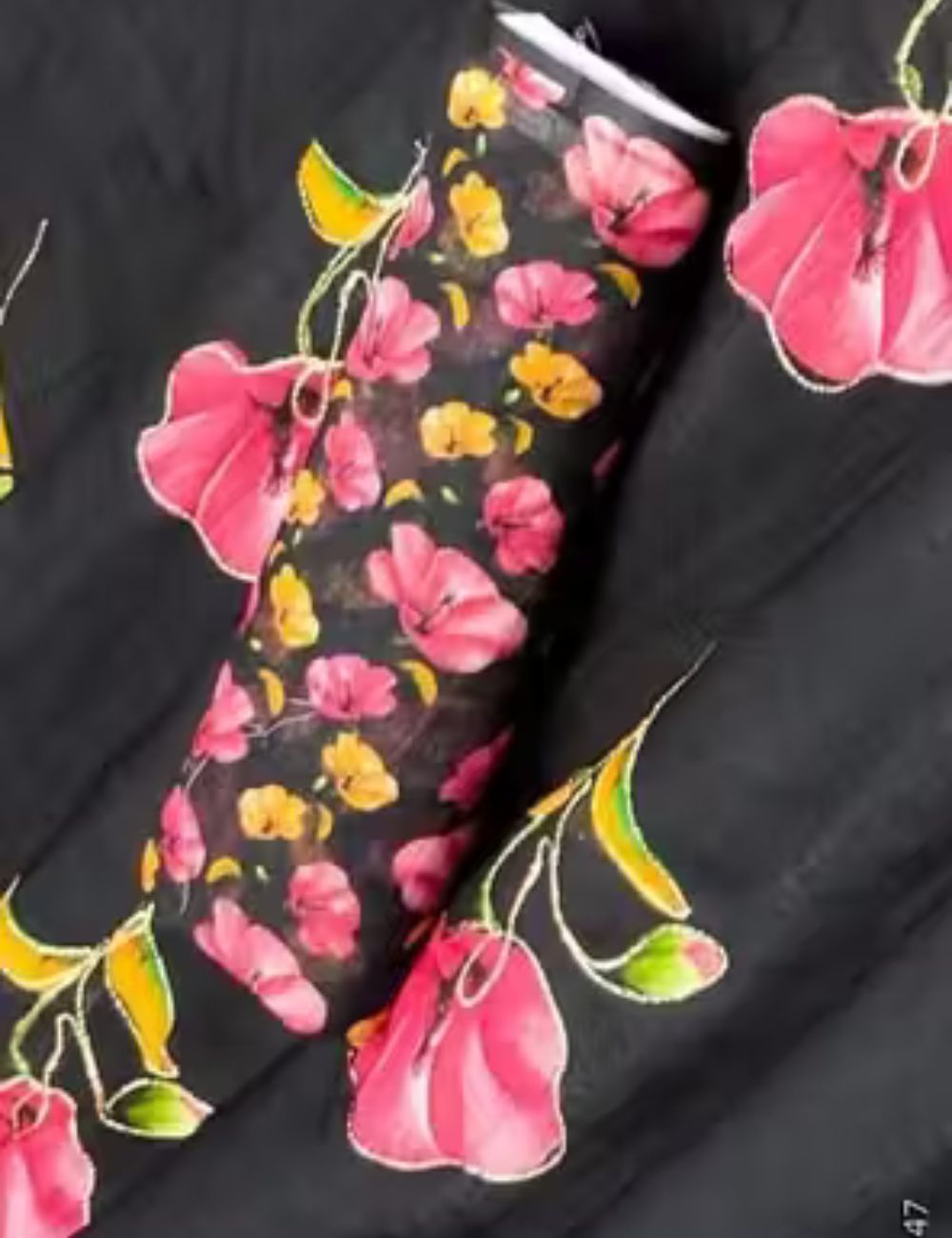 Black Linen cotton saree with scallop and kantha work border