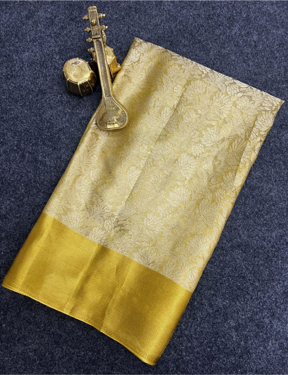 Nita Ambani inspired tissue silk with emboss weaving plain border - Pure gold