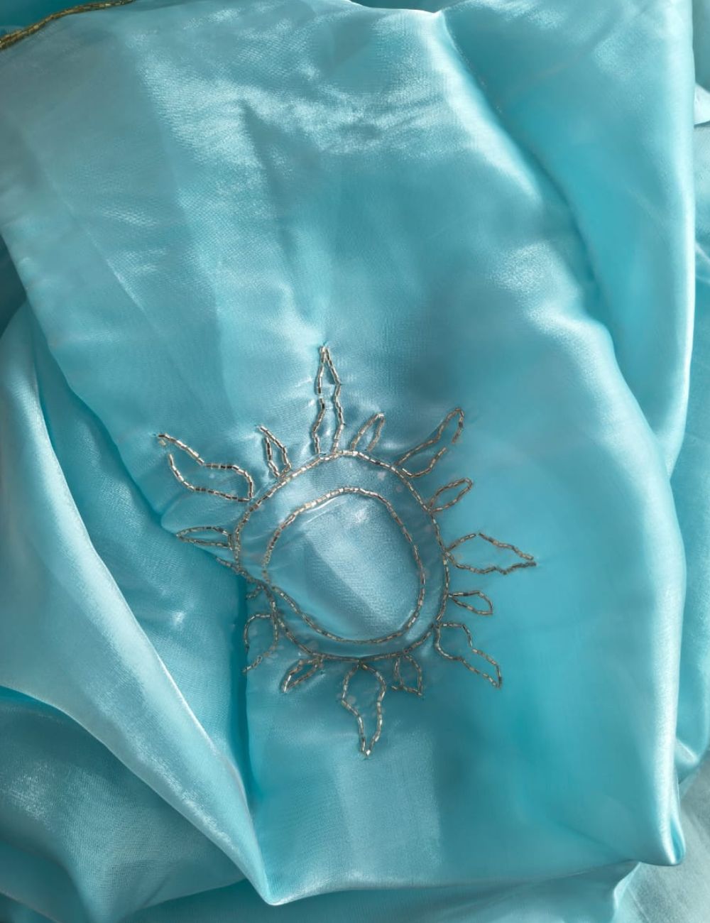 Sky blue Designer Organza Saree with Blouse Piece Elegant Lightweight Ethnic Outfit