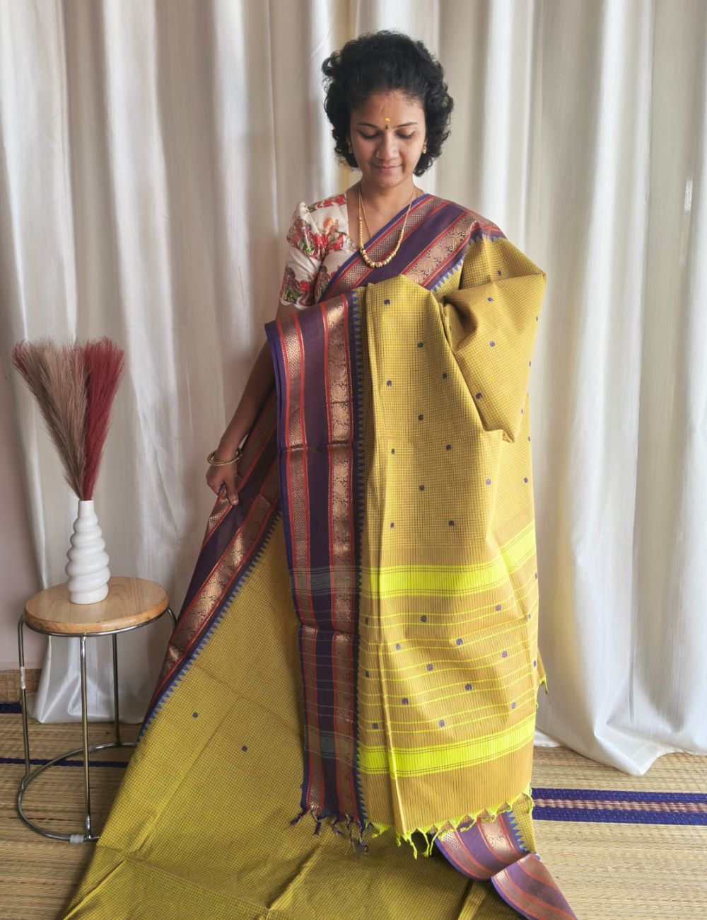 Chettinad cotton sarees with zari border and buttas ( Elachy Green)