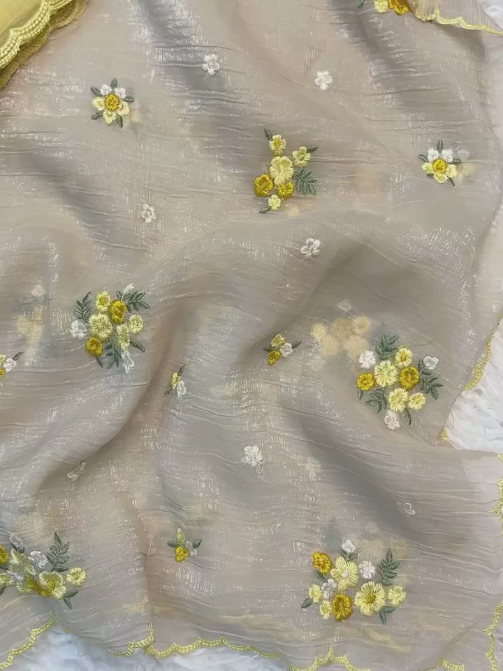 Crush embroidery Designer saree