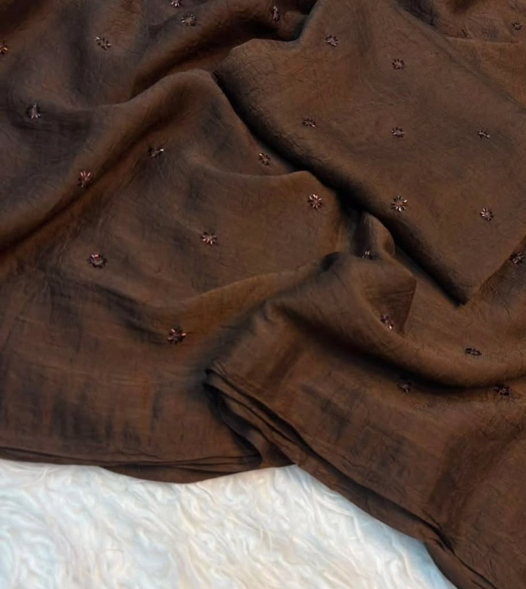 Coffee brown crush embroidery saree