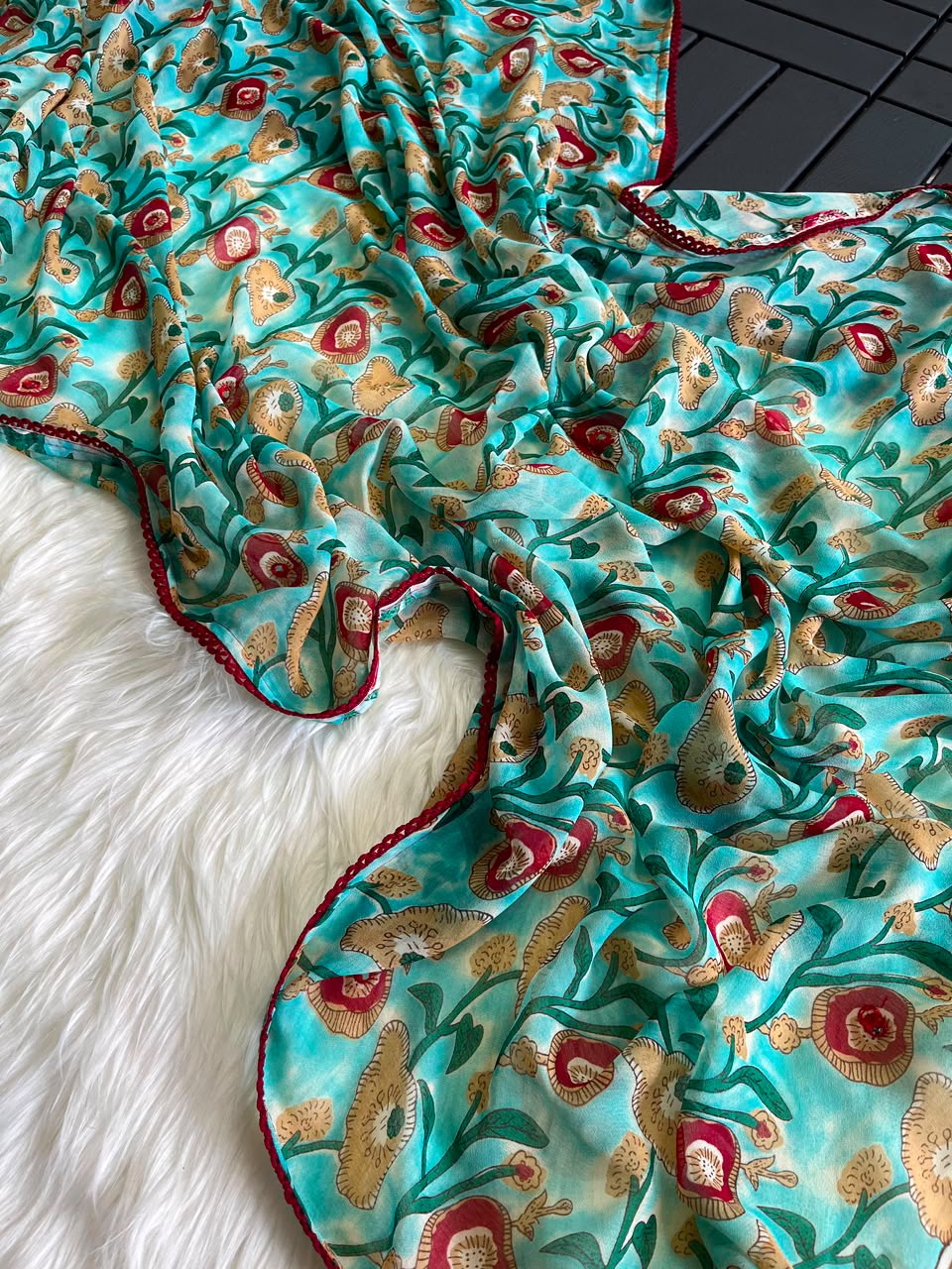 Printed Georgette saree with mirror work