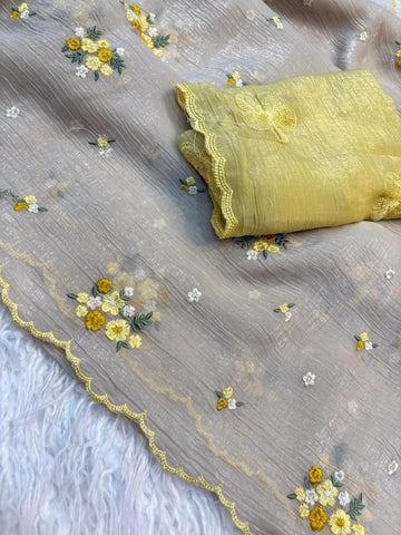 Crush embroidery Designer saree