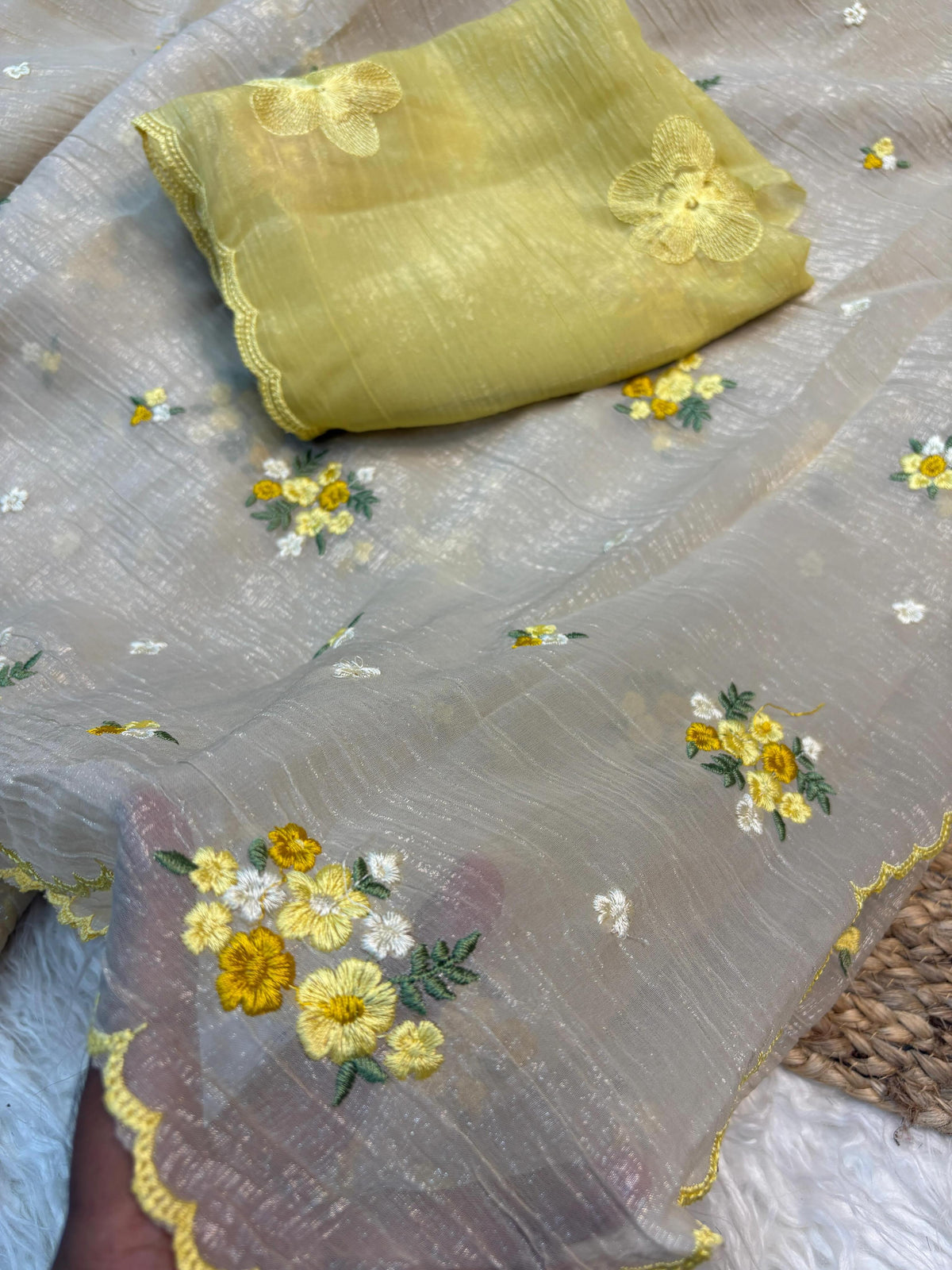 Crush embroidery Designer saree